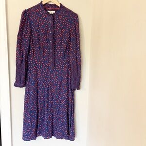 BODEN blue and red poppy shirt dress ruffle neck sz.8